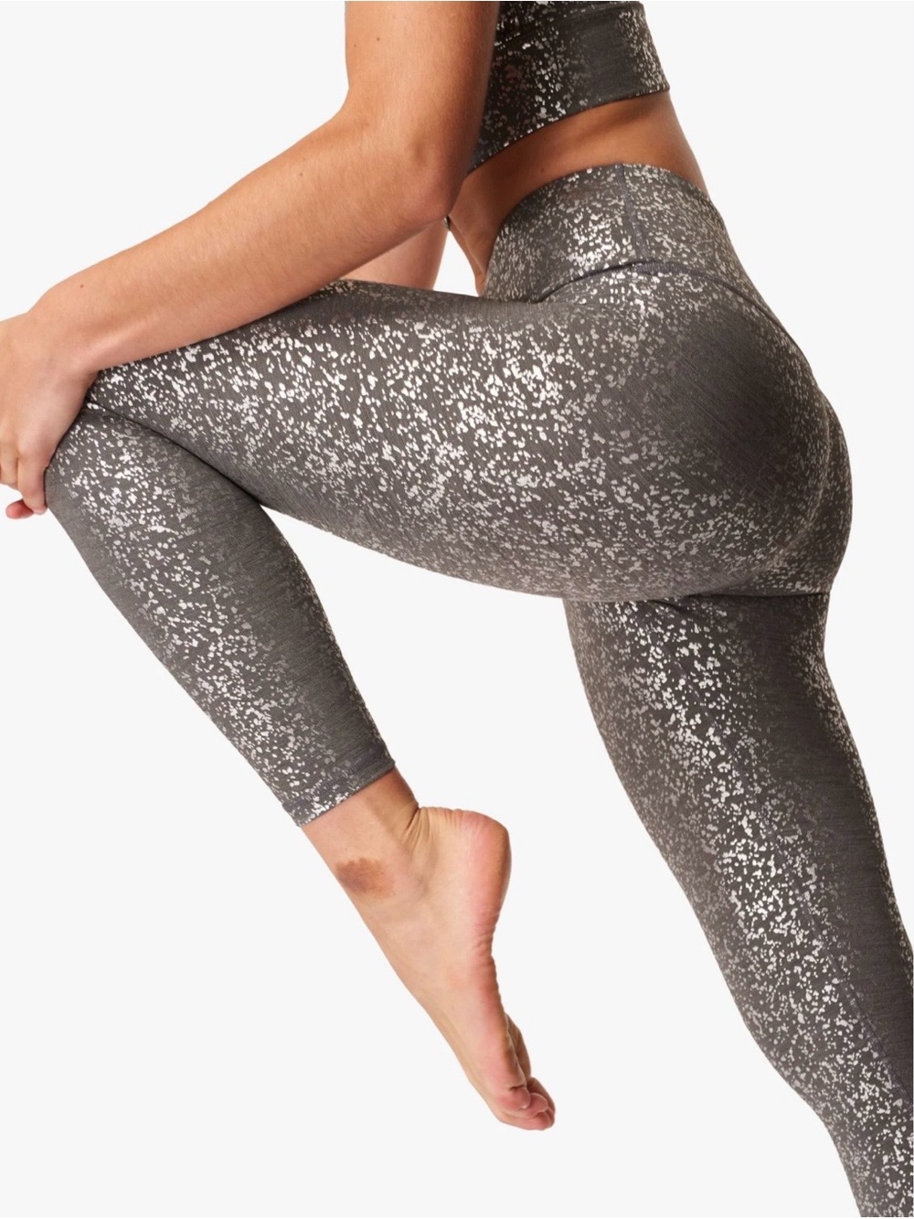 Sweaty Betty Disco Metallic 7/8 Yoga Leggings Silver Size Small